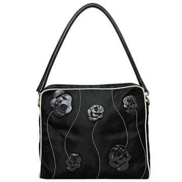 Prada Tessuto Shoulder Bag Black White Floral Nylon Leather handbag - Picture 1 of 9